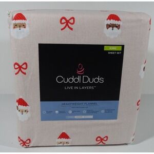 Cuddl Duds Flannel King Sheet Set Heavyweight Santa Faces Christmas Holiday
